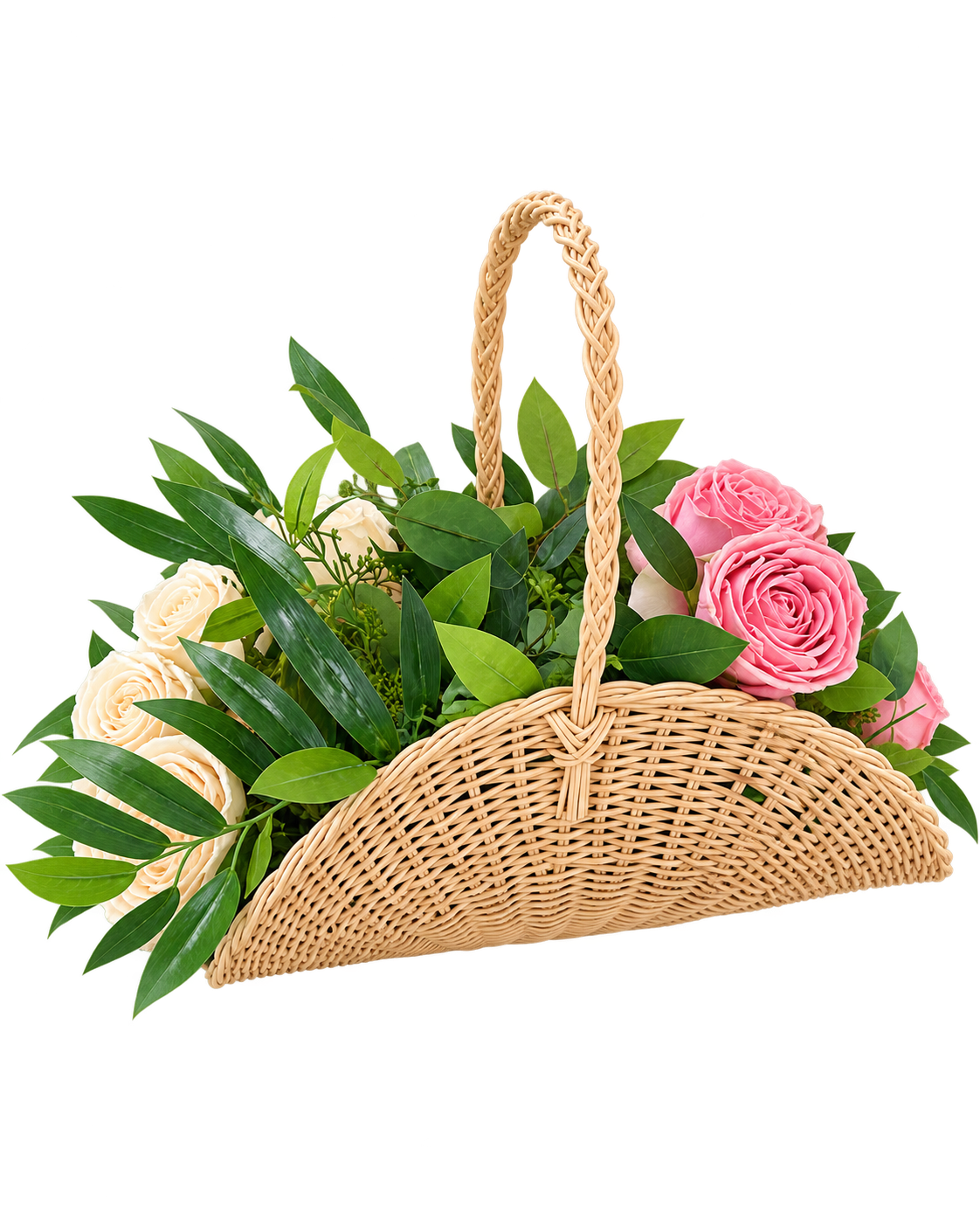 Bloom Basket Çiçekli Hasır Çanta. Çiçek Dahil