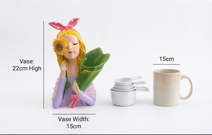 Modern Kız Figürlü Tasarım Saksı & Aranjman Vazosu - 34 cm