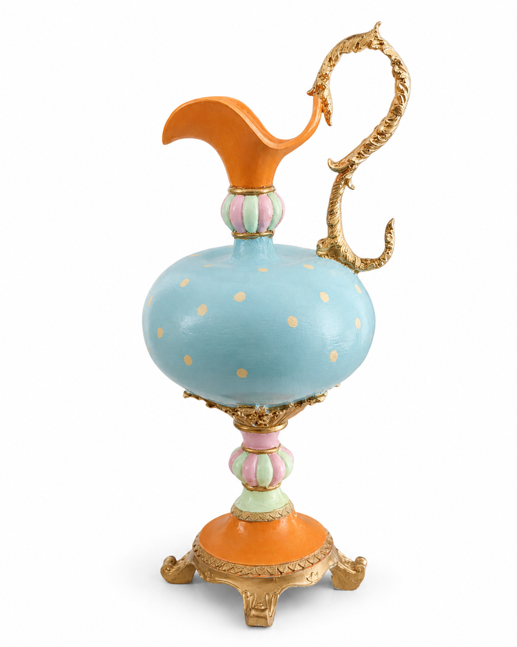 Pastel Turkuaz Altın Detaylı Dekoratif Polyester Vazo – 45 cm