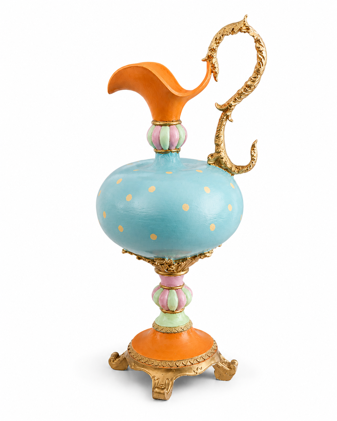 Pastel Turkuaz Altın Detaylı Dekoratif Polyester Vazo – 45 cm