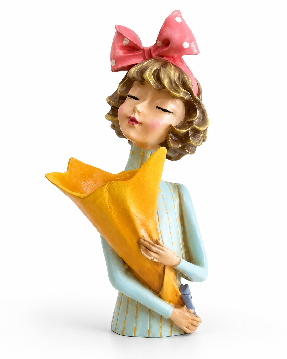 El Boyaması Polyester Dekoratif Kız Vazo – 36x18 cm