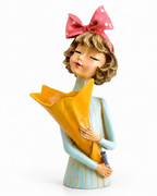 El Boyaması Polyester Dekoratif Kız Vazo – 36x18 cm