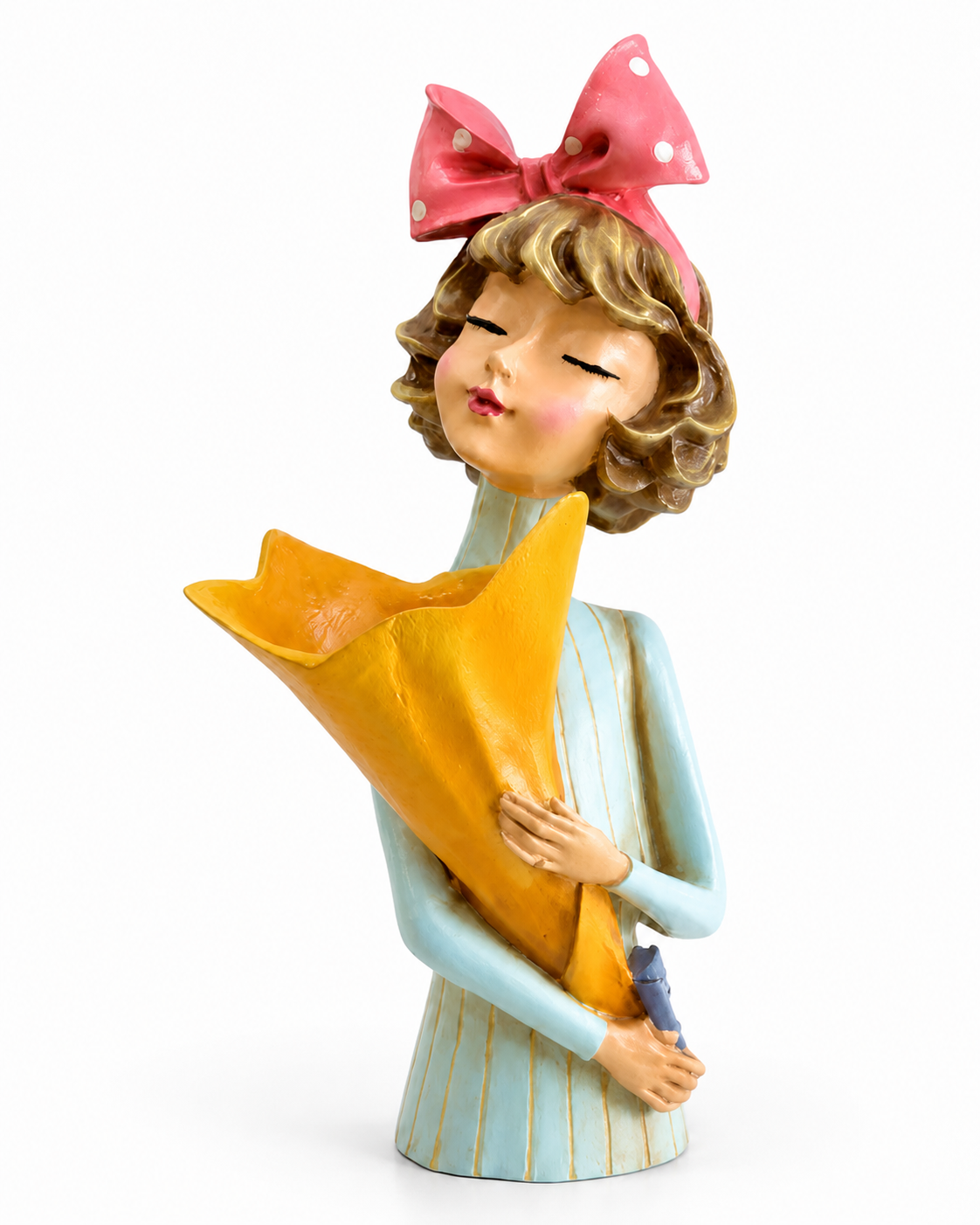 El Boyaması Polyester Dekoratif Kız Vazo – 36x18 cm