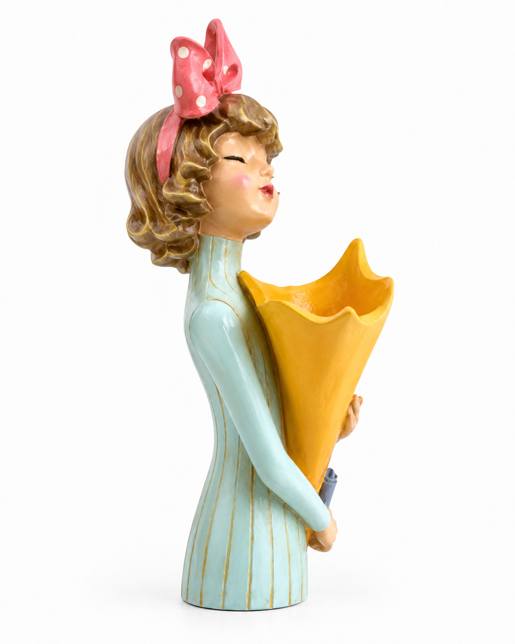 El Boyaması Polyester Dekoratif Kız Vazo – 36x18 cm