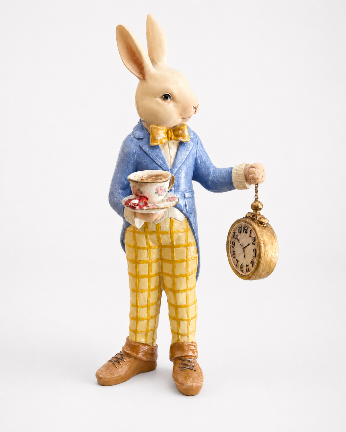 Saatli Tavşan Dekoratif Polyester Obje – El Boyaması