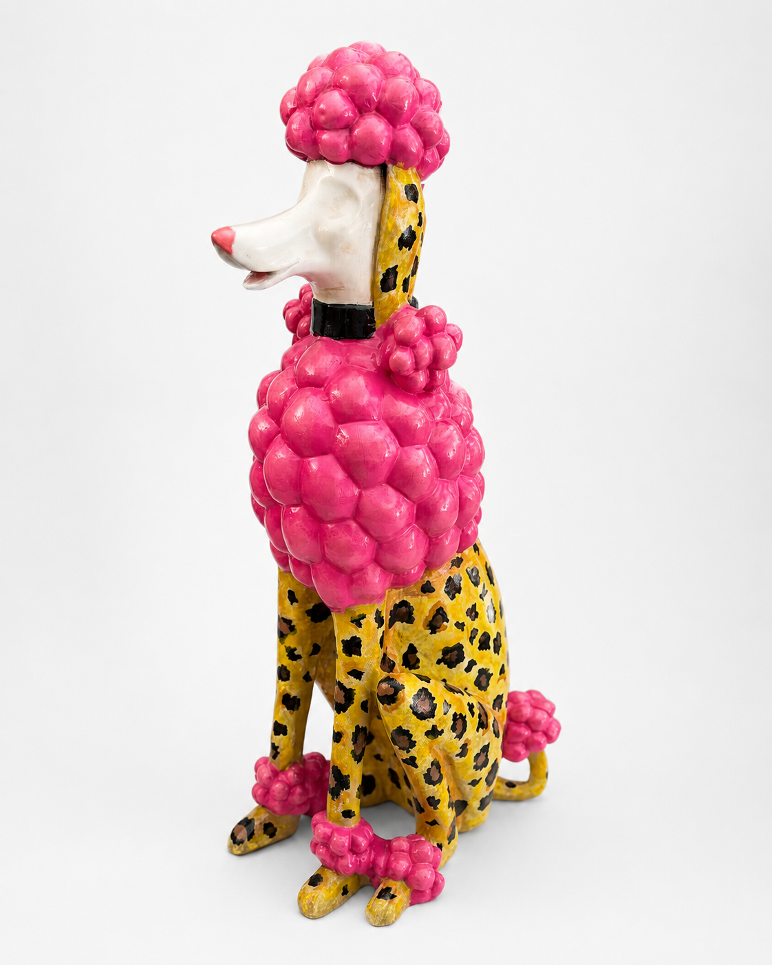 Leopar Desenli Pembe Fino Köpek Dekoratif Polyester Obje