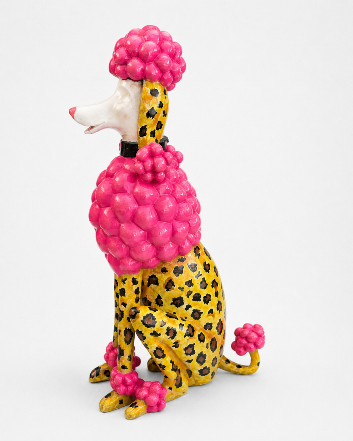 Leopar Desenli Pembe Fino Köpek Dekoratif Polyester Obje