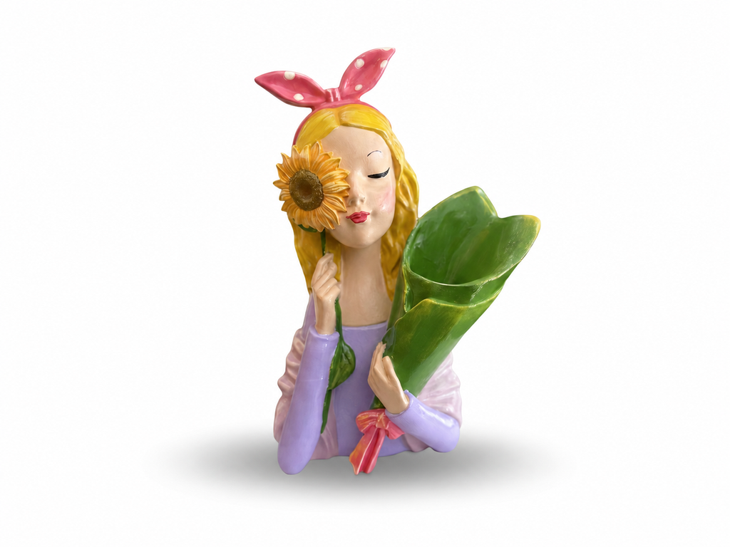 Modern Kız Figürlü Tasarım Saksı & Aranjman Vazosu - 34 cm