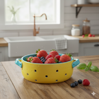 El Yapımı Seramik Meyve/Sebze Süzgeç Kase – Rustik Mutfak Dekoru