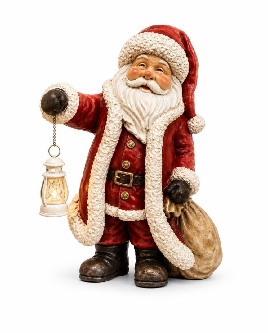El boyaması ışıklı fenerli Noel Baba figürü 25 cm – Tutya Art
