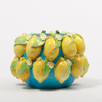 El Yapımı Limon ve Çiçek Motifli Seramik Kase / Derin Saksı – Akdeniz Temalı Dekor