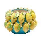 El Yapımı Limon ve Çiçek Motifli Seramik Kase / Derin Saksı – Akdeniz Temalı Dekor