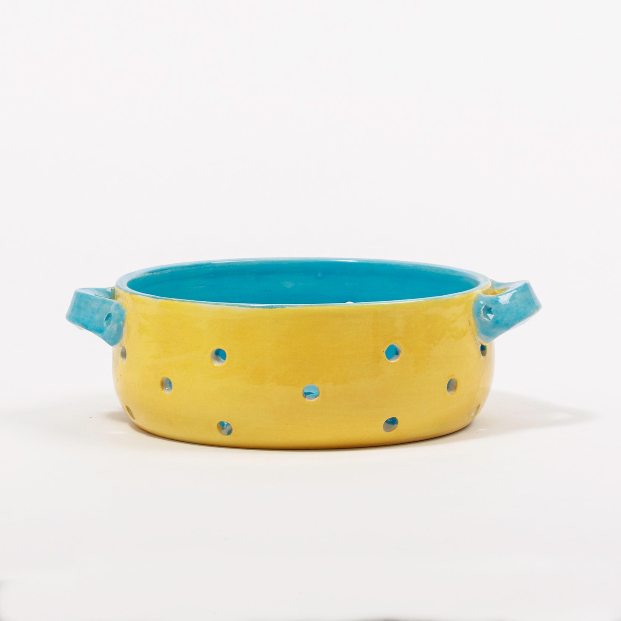 El Yapımı Seramik Meyve/Sebze Süzgeç Kase – Rustik Mutfak Dekoru