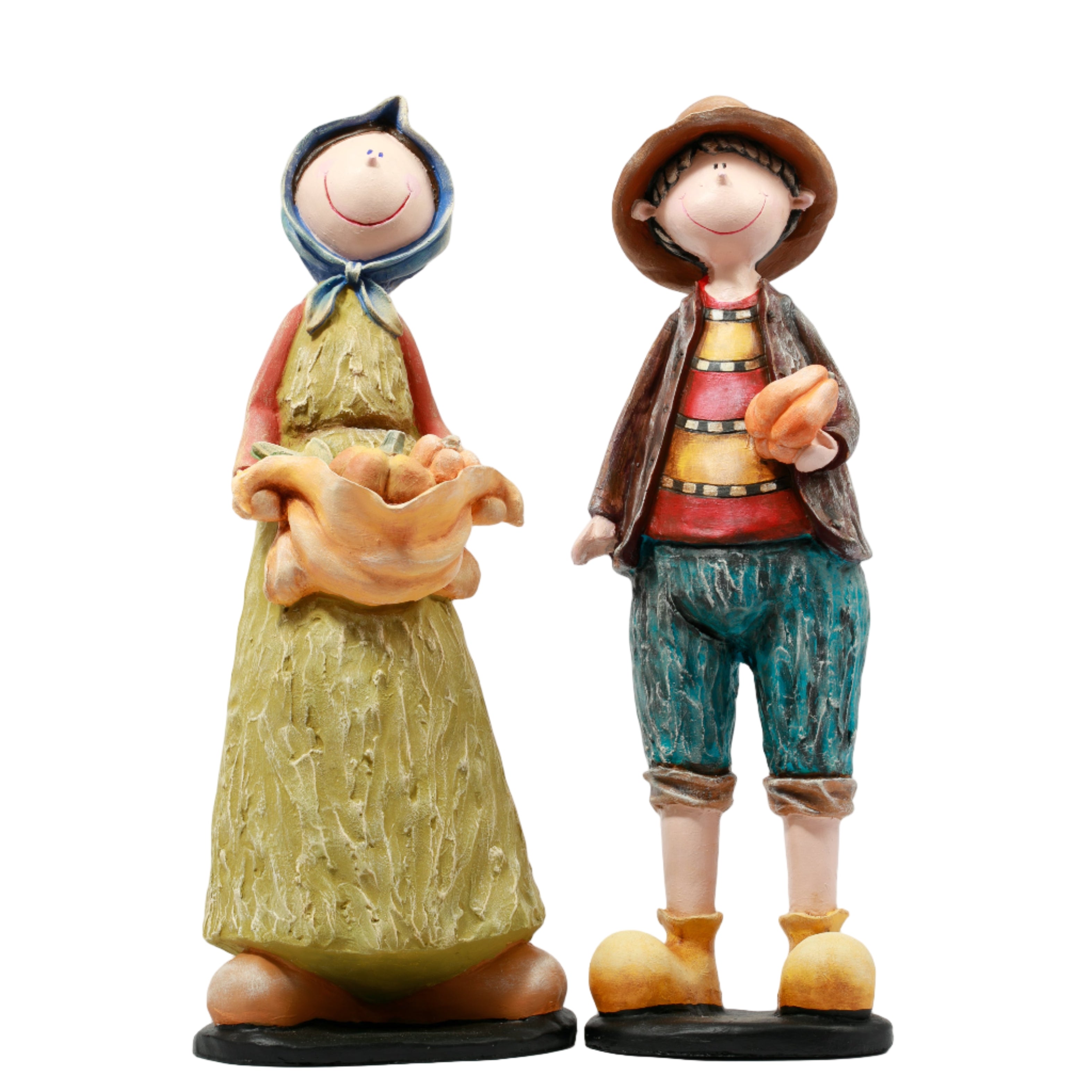 45 cm Hasat Temalı Köylü Kadın ve Erkek Bahçe Figürleri – İkili Polyester Set