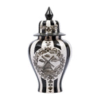 El Boyaması Siyah Beyaz Çini Vazo – Rüzgar Değirmeni Motifli Dekoratif Kapaklı Vazo