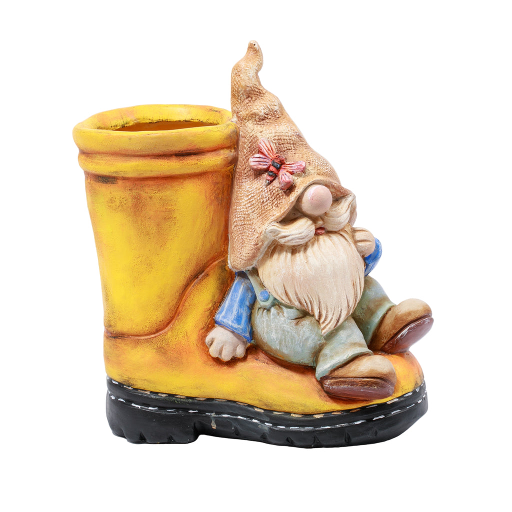 Neşeli Bahçe Cücesi (Gnome) Figürlü Dekoratif Çizme Saksı