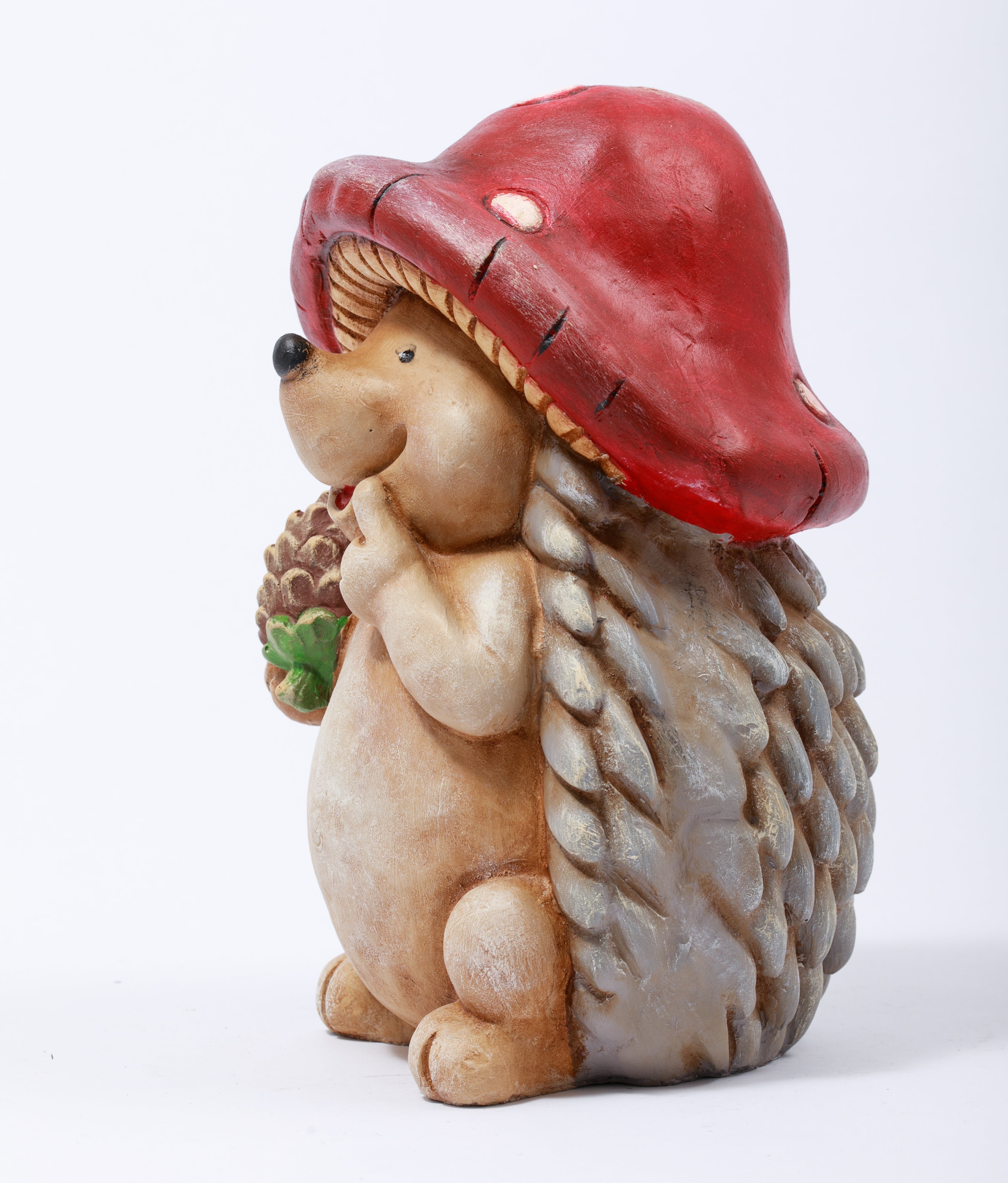 Mantar Şapkalı Sevimli Kirpi Bahçe Dekoru – Polyester Kozalaklı Kirpi Figürü