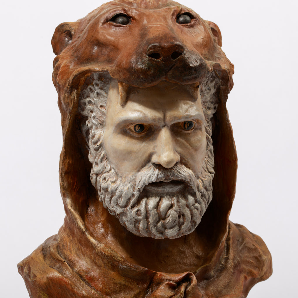 Nemea Aslanı Postlu Herkül Büstü (50x30 cm) – Antika Görünümlü Polyester Heykel