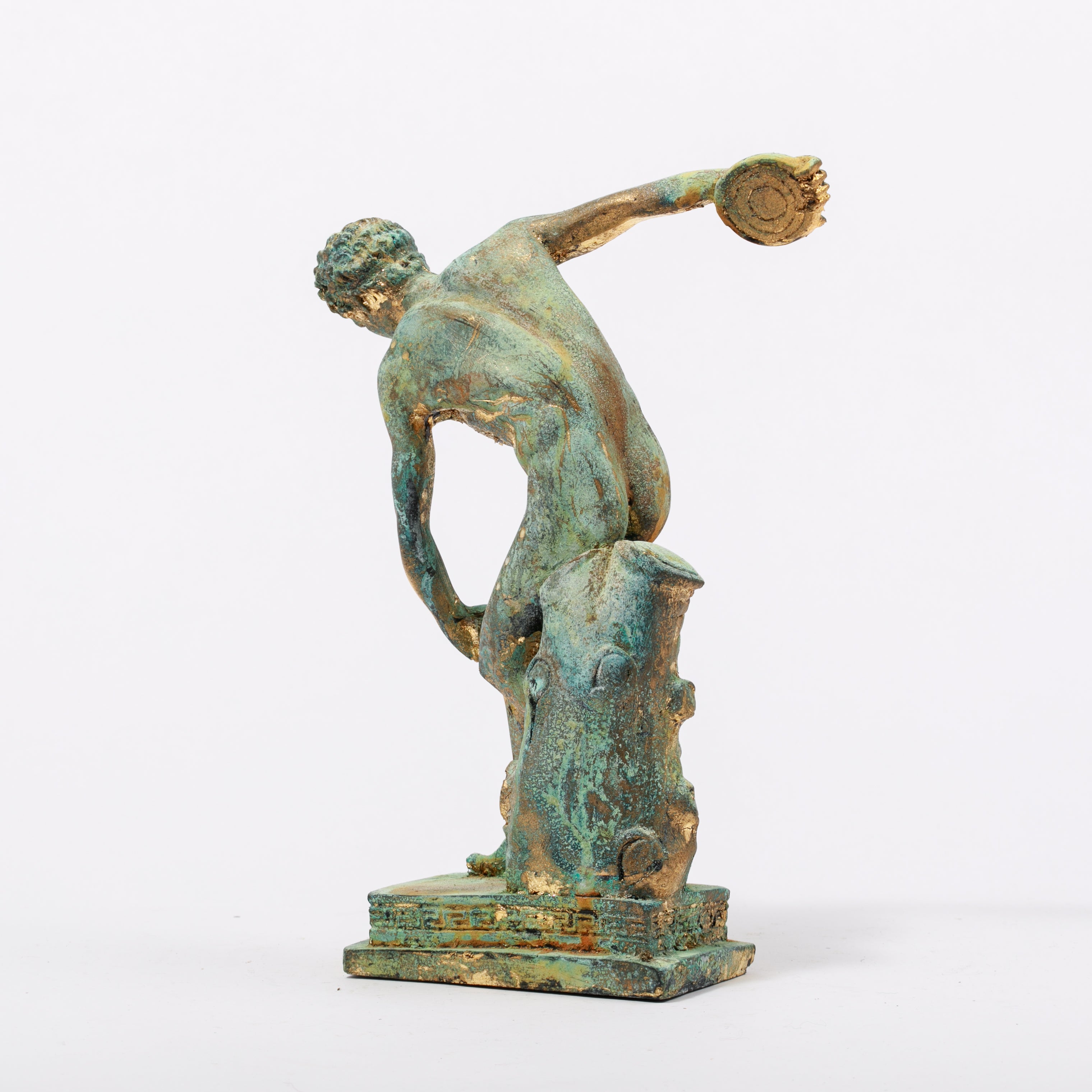 Antik Yunan Disk Atıcı El Yapımı Bronz Patina Heykel