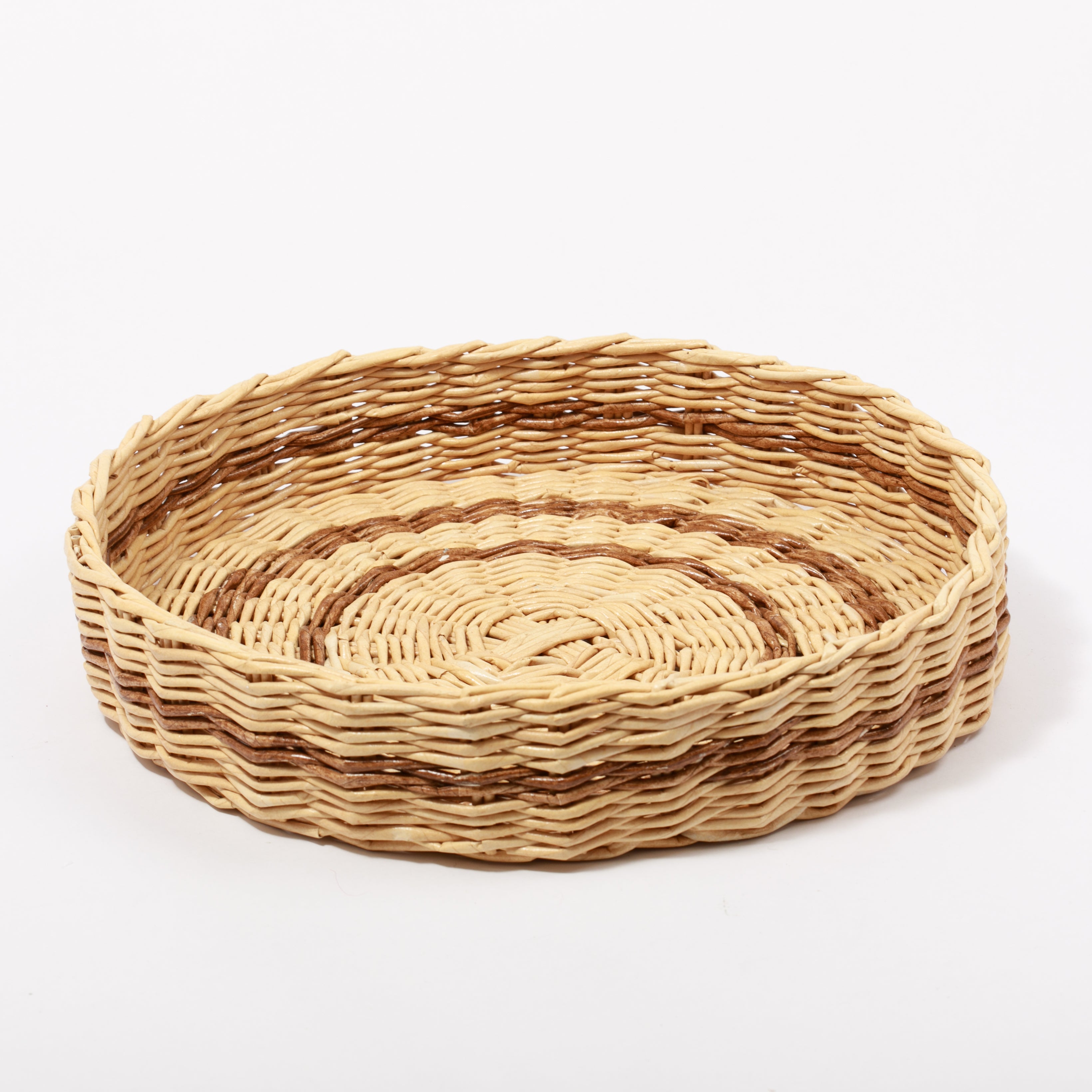 Çift Renkli El Yapımı Yuvarlak Hasır Sunum Tepsisi