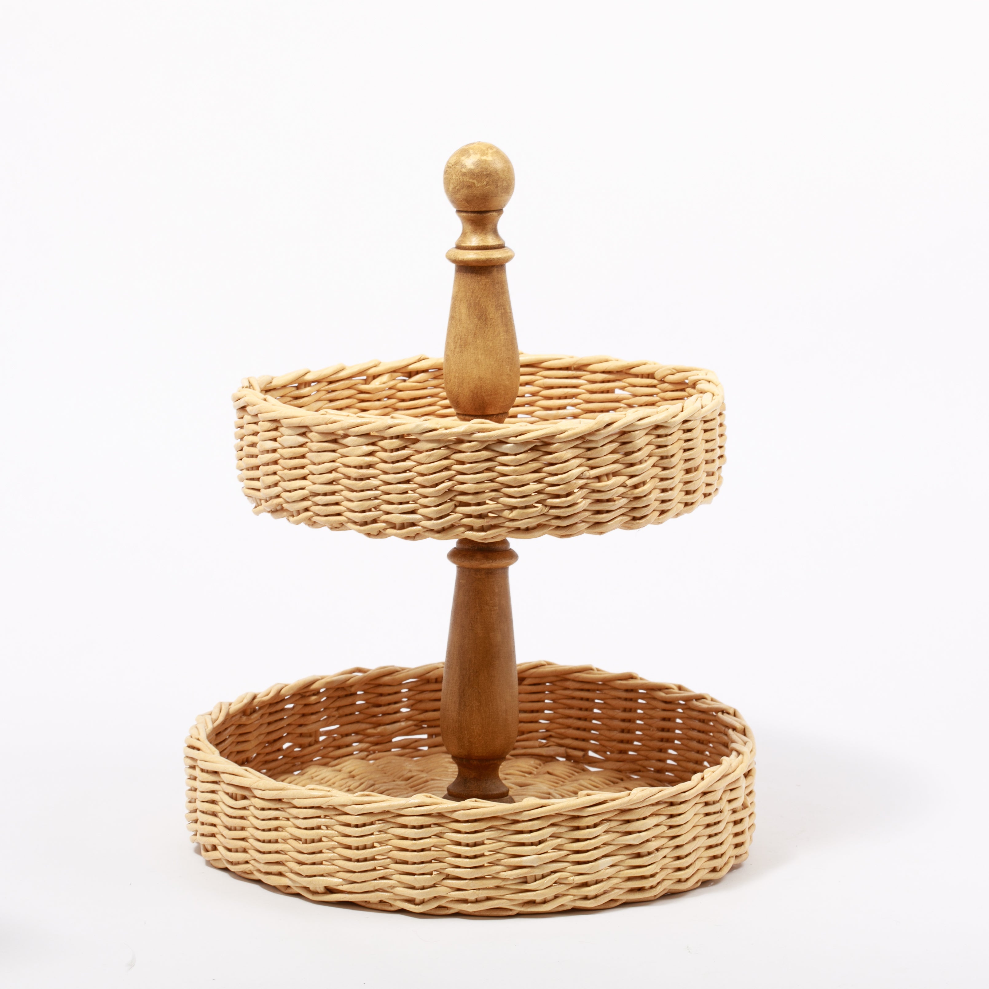 El Yapımı İki Katlı Doğal Hasır Sunumluk