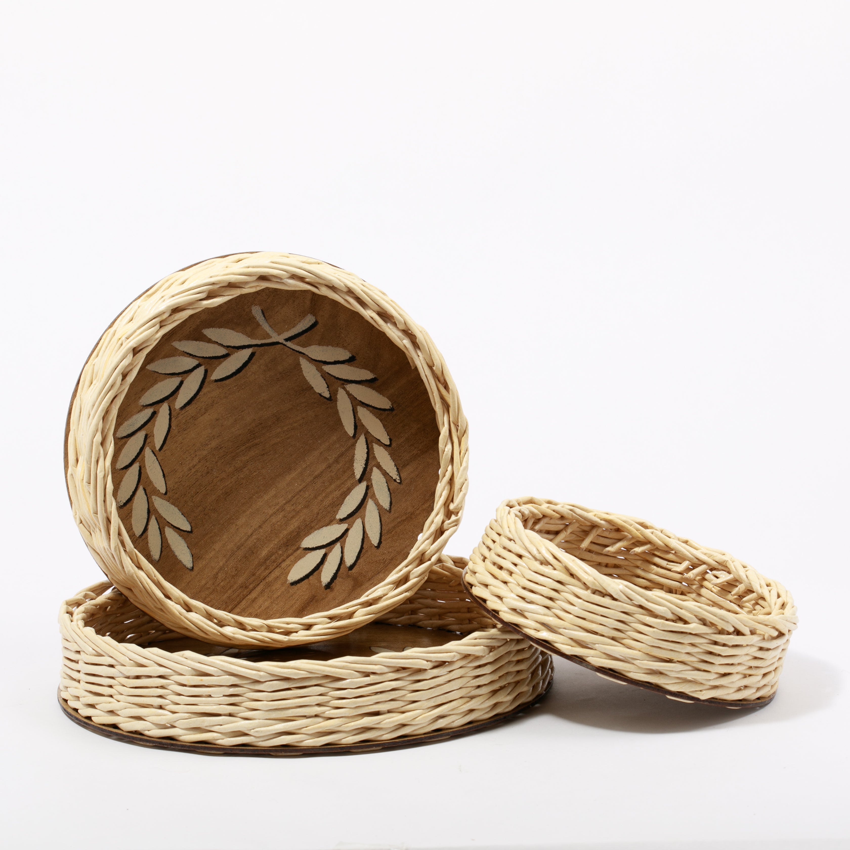 El Yapımı Desenli Hasır Tepsi Seti