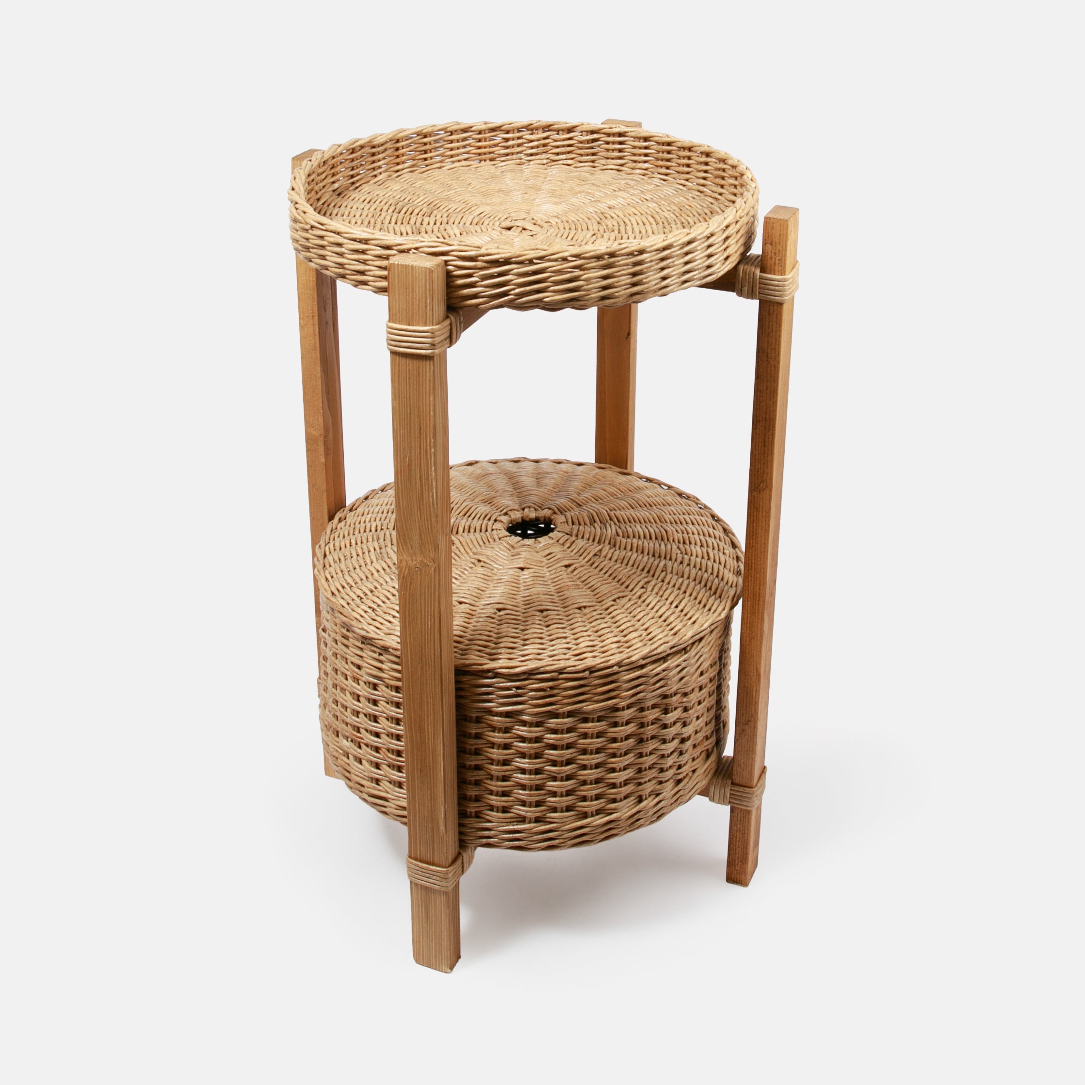 El Yapımı Rattan İki Katlı Servis Sehpası